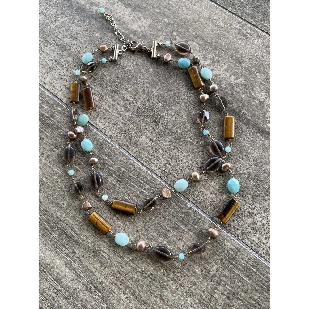 Necklace Artisan Natural Stones Pearls Acrylic Glass Beads